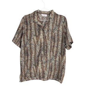 Voir Animal Print Top M Brown Retro Safari Classic Resort Chic Exotic Jungle